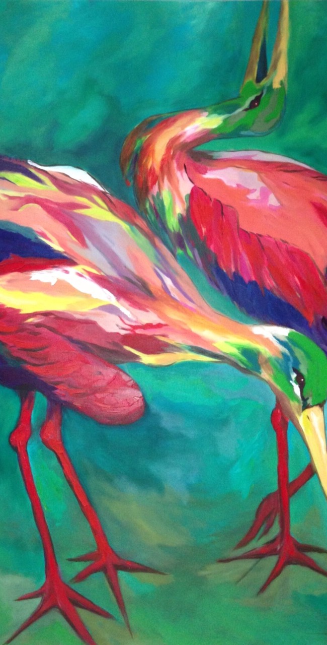 Cranes – 48 x 60 – Canvas, Acrylic, Oil