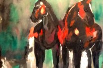 Emerald Indian Horses – 24 x 36 – Canvas, Acrylic, Oil