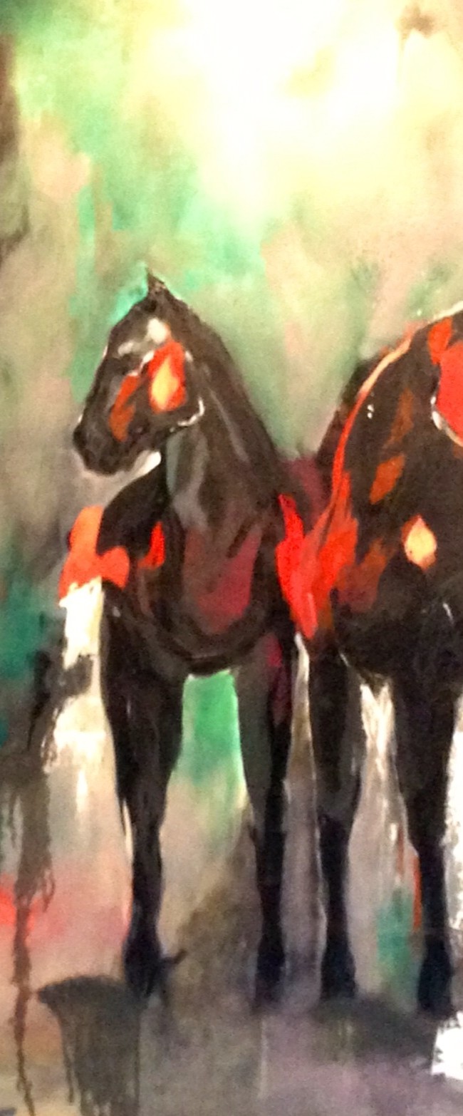 Emerald Indian Horses – 24 x 36 – Canvas, Acrylic, Oil
